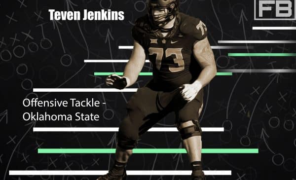 Oklahoma State Offensive Tackle Teven Jenkins. Photo Credit: Sue Ogrocki | Associated Press | LAFB Network Graphic