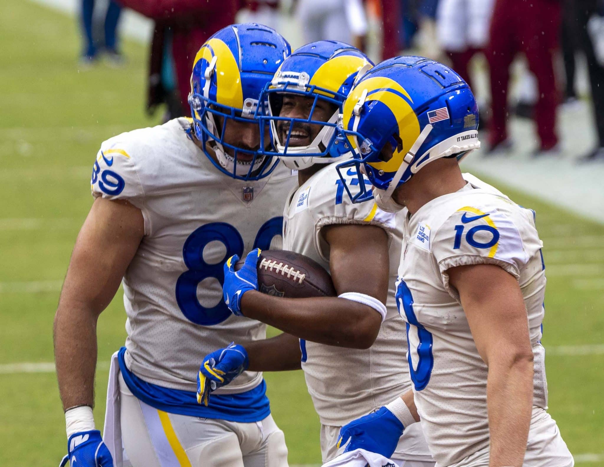 Tyler Higbee, Robert Woods, and Cooper Kupp. Photo Credit: All-Pro Reels | Wikimedia Commons