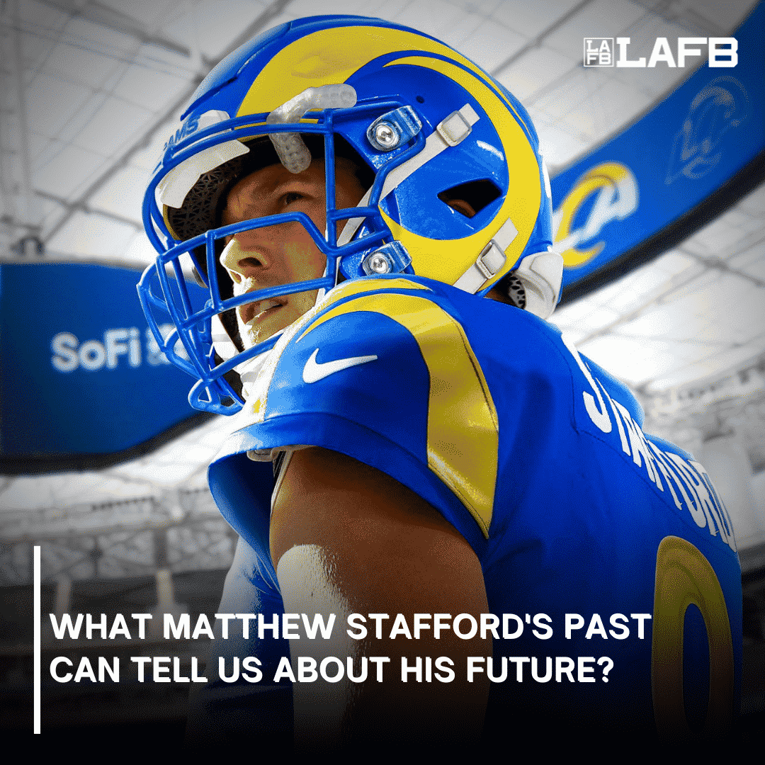 Los Angeles Rams QB Matthew Stafford. Jersey Swap By @McManusDesign on Instagram. An LAFB Network Graphic