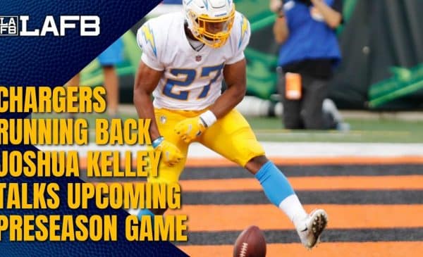 Los Angeles Chargers Running Back Joshua Kelley Joins The LA Football Show. Photo Credit: Chargers Wire | USA Today | LAFB Network Graphic