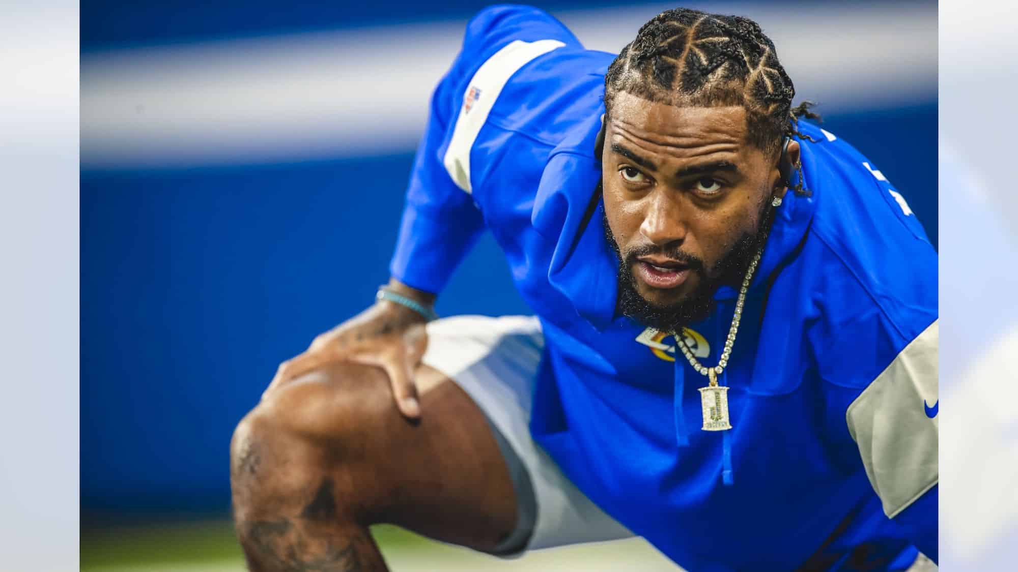 Los Angeles Rams wide receiver DeSean Jackson during warmups in Indianapolis. Photo Credit: Indiana Athletics