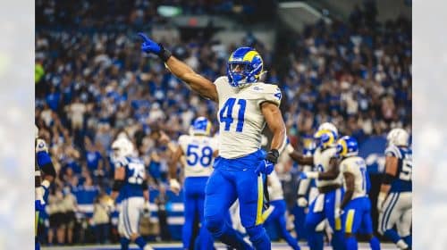 Los Angeles Rams Defeat The Colts, 27-24. Immediate Reaction 6 Los Angeles Rams Linebacker Kenny Young. Photo Credit: Brevin Townsell | LA Rams