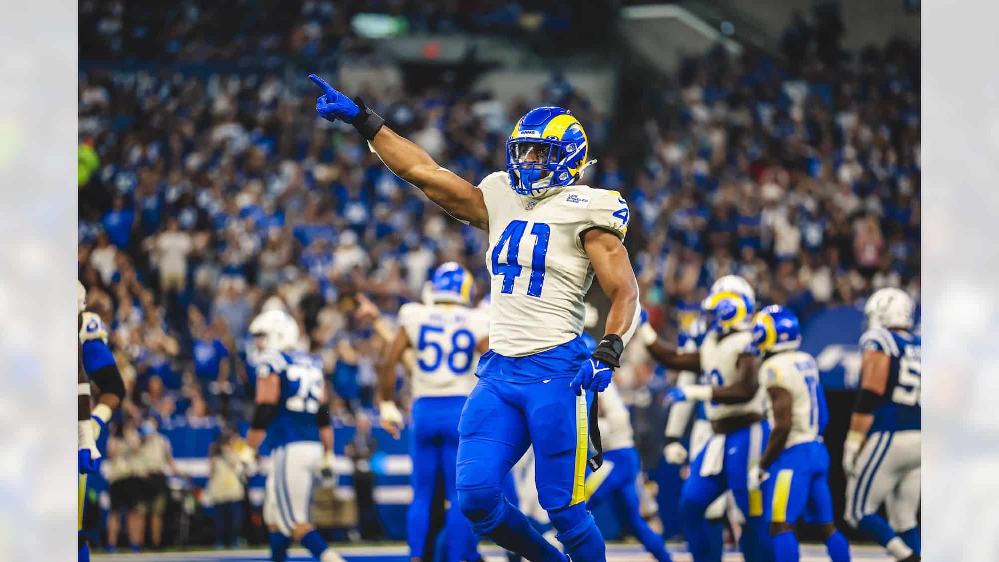 Los Angeles Rams Defeat The Colts, 27-24. Immediate Reaction 3 Los Angeles Rams Linebacker Kenny Young. Photo Credit: Brevin Townsell | LA Rams