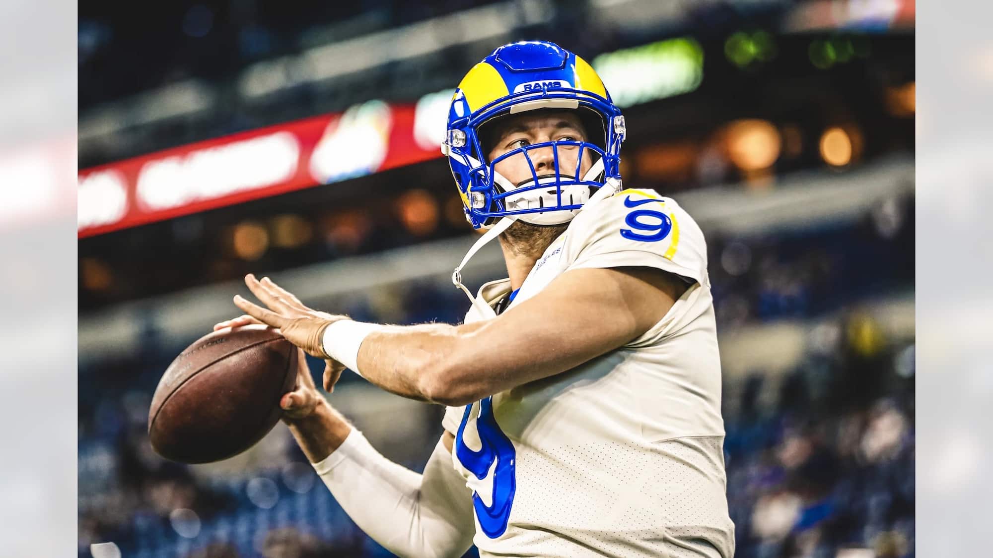 Los Angeles Rams Quarterback Matthew Stafford Pregame At Lucas Oil Stadium. Photo Credit: Xavier Daniels | LA Rams | Los Angeles Rams