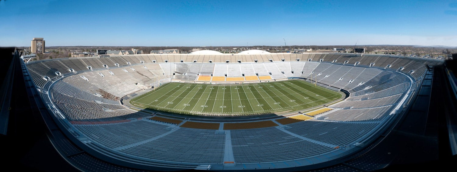 Panorama of the football field at Notre Dame Stadium. Photo Credit: JCK_Photos | Wikimedia Commons