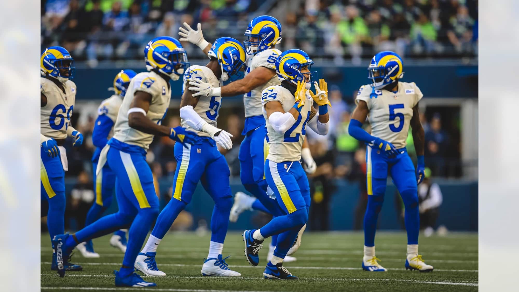 The Los Angeles Rams Defense Takes The Field Against The Seattle Seahawks. Photo Credit: Brevin Townsell | LA Rams