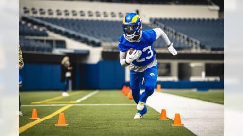 Los Angeles Rams Running Back Cam Akers. Photo Credit: Brevin Townsell | LA Rams