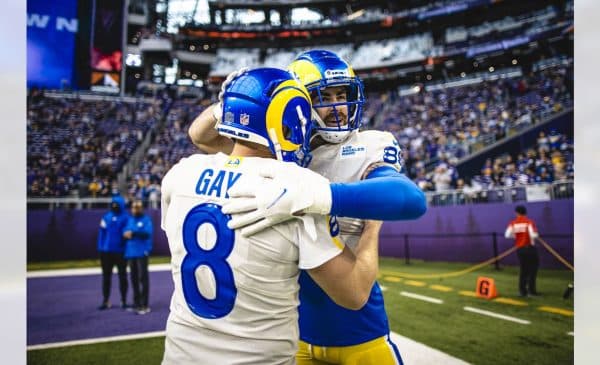 Los Angeles Rams Kicker Matt Gay And Tight End Tyler Higbee. Photo Credit: Brevin Townsell | LA Rams