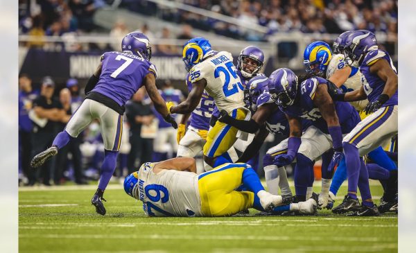 Los Angeles Rams Running Back Sony Michel Against The Minnesota Vikings. Photo Credit: Brevin Townsell | LA Rams