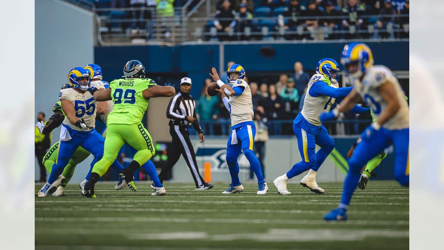 Los Angeles Rams Quarterback Matthew Stafford Against The Seattle Seahawks. Photo Credit: Brevin Townsell | LA Rams