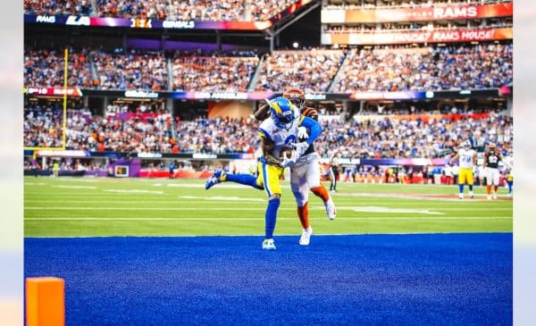 Odell Beckham Jr. Catches A Touchdown Pass In Super Bowl LVI. Photo Credit: Jeff Lewis | LA Rams