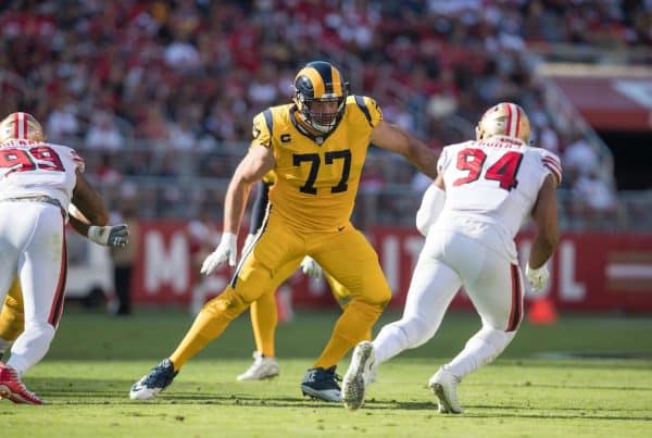 Los Angeles Rams Tackle Andrew Whitworth Playing Against The San Francisco 49ers. Photo Credit: Jeff Lewis | LA Rams