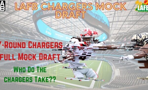 Chargers Mock Draft 2.0. Photo Graphic: LAFB Network | James Cook Photo: Georgiadogs.com