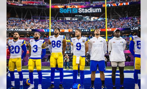 Los Angeles Rams Quarterback Matthew Stafford With Teammates At Super Bowl LVI. Photo Credit: Los Angeles Rams 2022