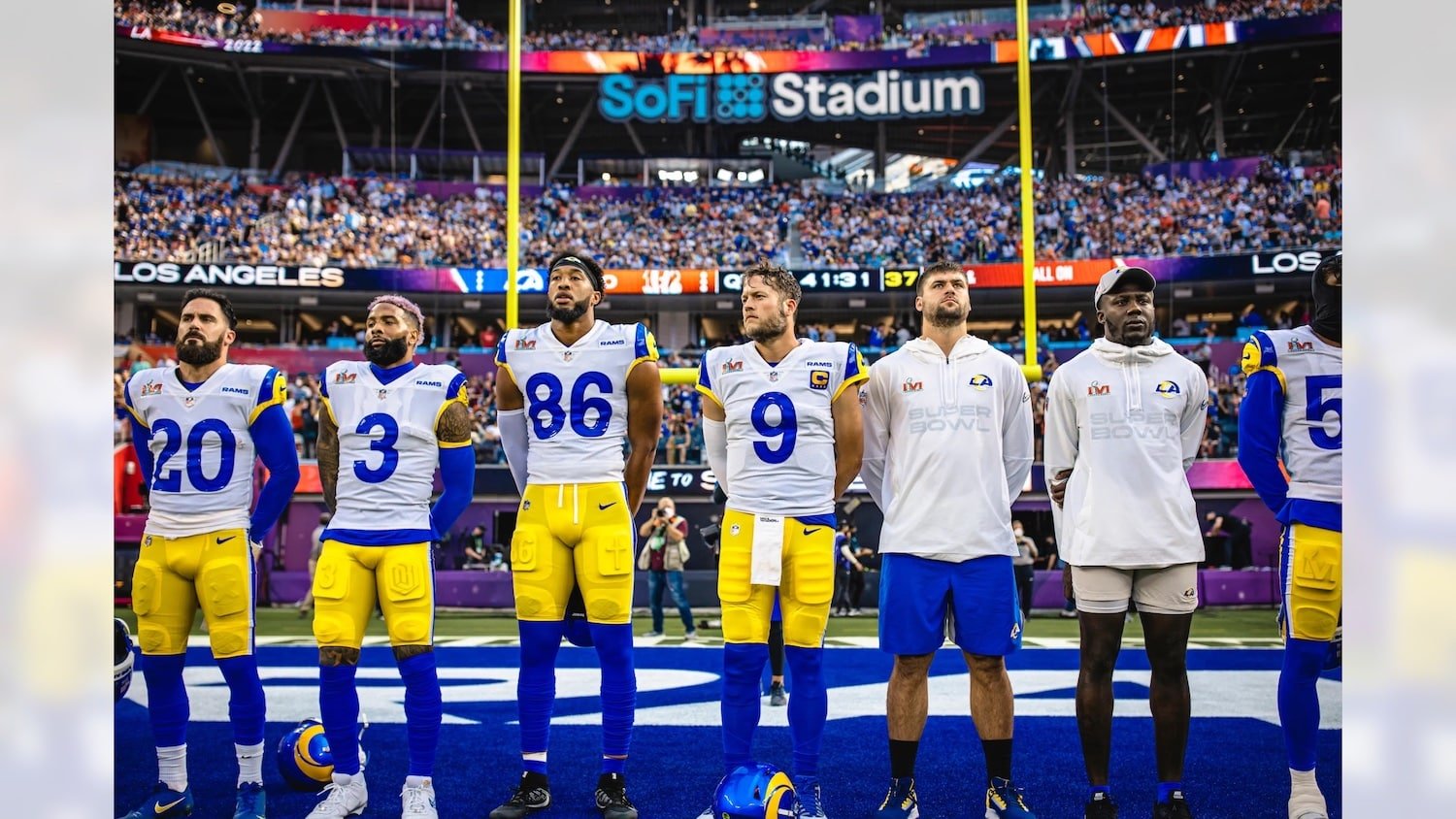 Los Angeles Rams Quarterback Matthew Stafford With Teammates At Super Bowl LVI. Photo Credit: Los Angeles Rams 2022