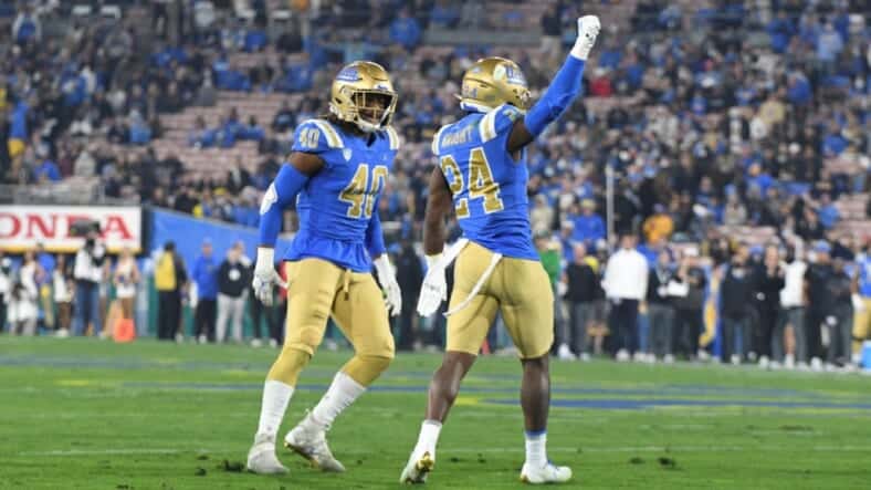 UCLA's Caleb Johnson And Qwantrezz Knight In 2021 Against The Cal Bears. Photo Credit: Ross Turteltaub | UCLA Athletics