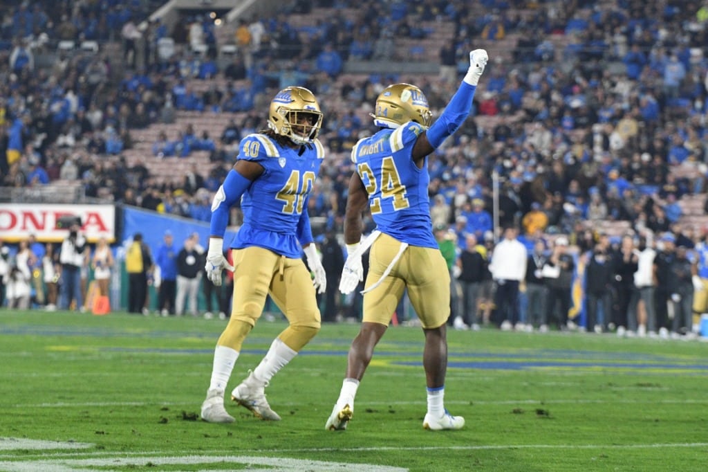 UCLA's Caleb Johnson And Qwantrezz Knight In 2021 Against The Cal Bears. Photo Credit: Ross Turteltaub | UCLA Athletics