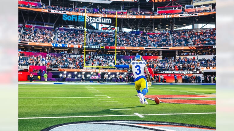 Odell Beckham Jr. Warms Up Before The Super Bowl At Sofi Stadium. Photo Credit: Los Angeles Rams