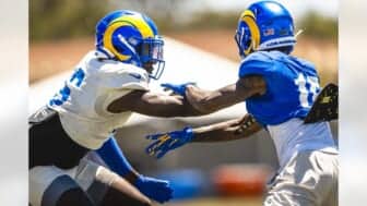 Tutu Atwell and Derion Kendrick Battle At Rams Training Camp Photo Credit Gabby Hutter | LA Rams