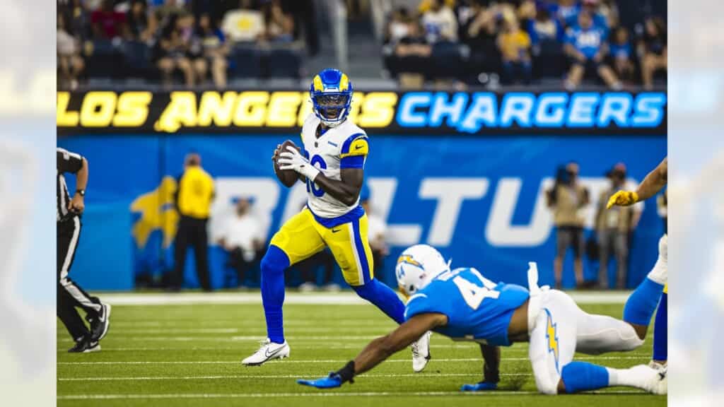 Rams Preseason Week 2 Preview: 3 Battles To Watch | Including A New QB Competition 3 Rams Quarterback Bryce Perkins Plays In The Rams Preseason Game Photo Credit: Brevin Townsell | LA Rams