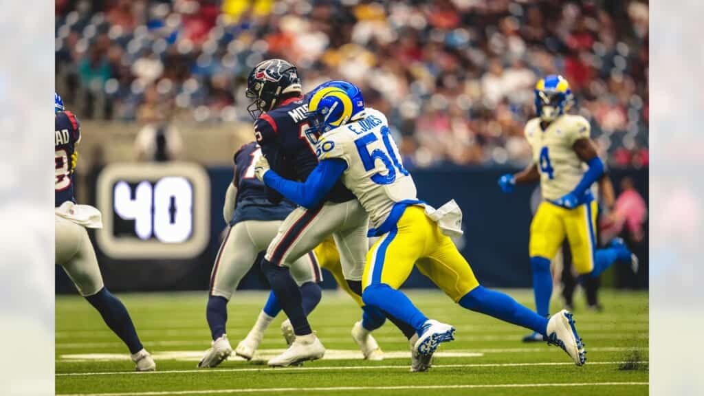 Rams Inside Linebacker Ernest Jones Sacks A Quarterback Photo Credit: Brevin Townsell | LA Rams