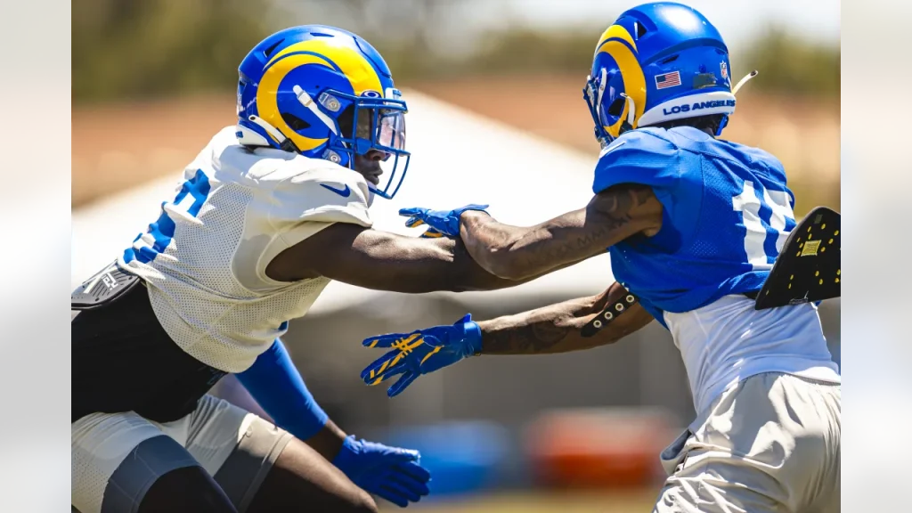 2022 Rams Training Camp Update: Stafford’s Elbow And Good News 3 Tutu Atwell and Derion Kendrick Battle At Rams Training Camp Photo Credit Gabby Hutter | LA Rams