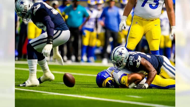 Rams Quarterback Matthew Stafford Strip Sack Photo Credit: DallasCowboys.com