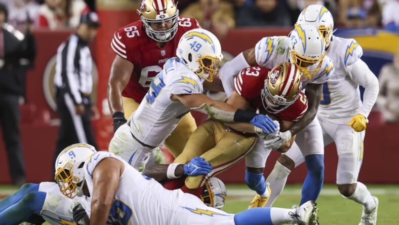 The Story Of The Chargers Improved Run Defense In Their Week 10 Loss to the 49ers 1 Los Angeles Chargers Run Defense Stops Christian McCaffrey Photo Credit: Mike Nowak | Los Angeles Chargers