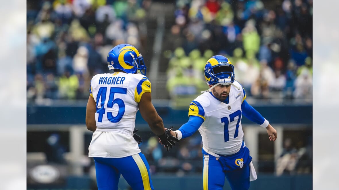 Los Angeles Rams QB Baker Mayfield And LB Bobby Wagner. Photo Credit: Brevin Townsell | LA Rams