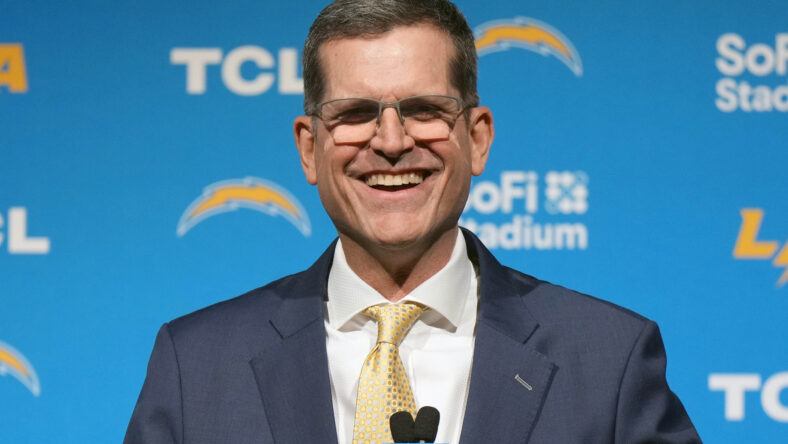 NFL Los Angeles Chargers Head Coach Jim Harbaugh Introductory Press Conference 22423274