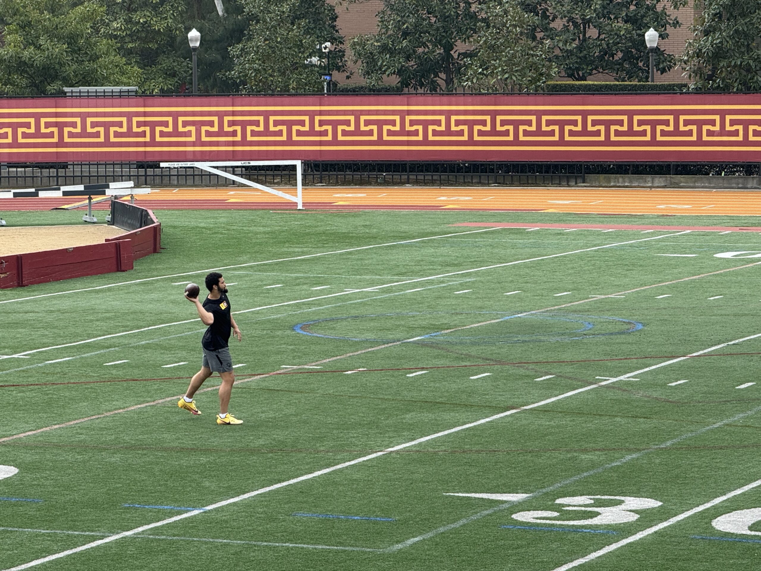 Caleb Williams Warming Up At His USC Football Pro Day.